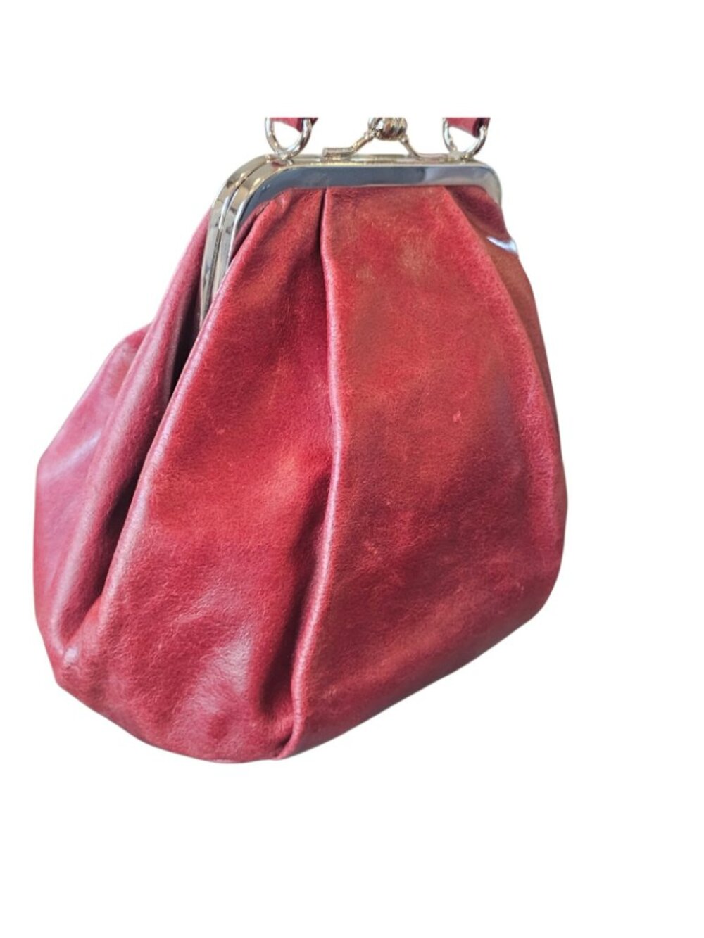 Y2K Wilsons Leather Burgundy Kisslock Top Handle Purse Handbag - Picture 2 of 14